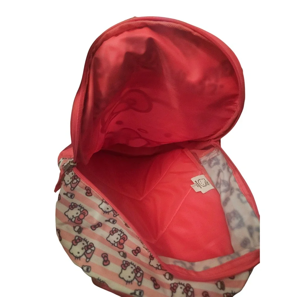 Sanrio Hello Kitty Pink Striped School Backpack Bag with Mesh Pocket